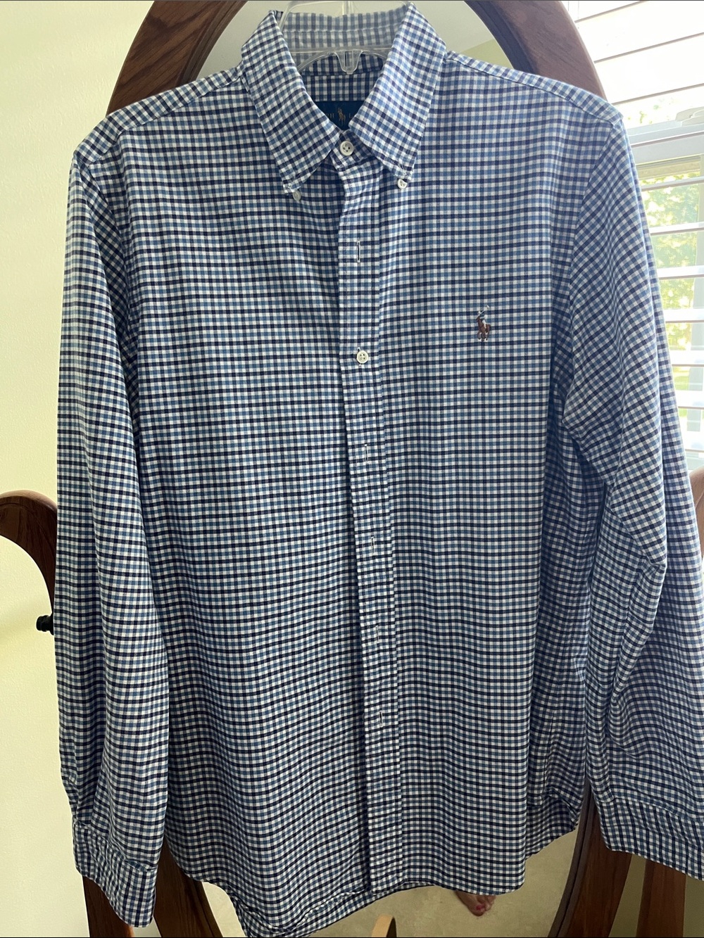 Ralph Lauren Navy, blue and White Gingham Button-Down Shirt